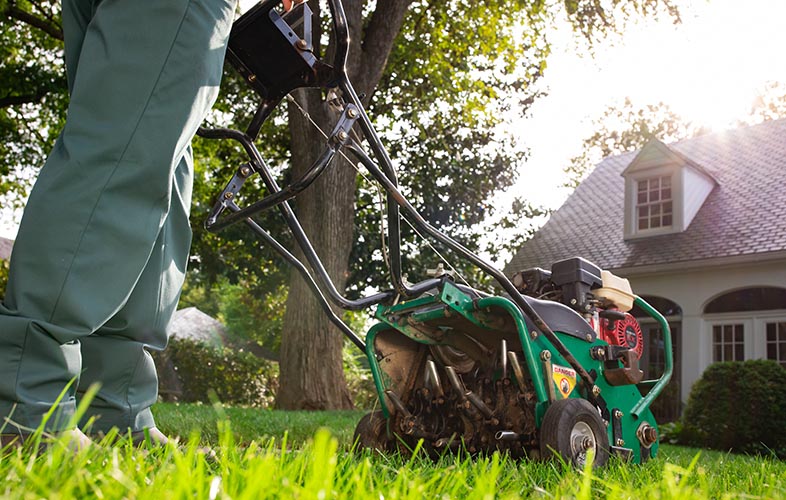 Lawn aeration in Chesterfield, MO.